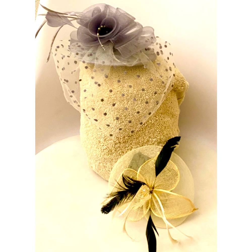 Set 2 hair clip feather birdcage veil hightea church wedding England hat vintage